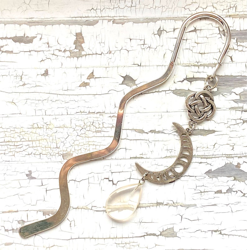 Bookmark with a celtic knot and a crescent moon, handmade bookmark, moon phase charm moonstone pendant bookmark, bookish gift, giftsunder20 image 10