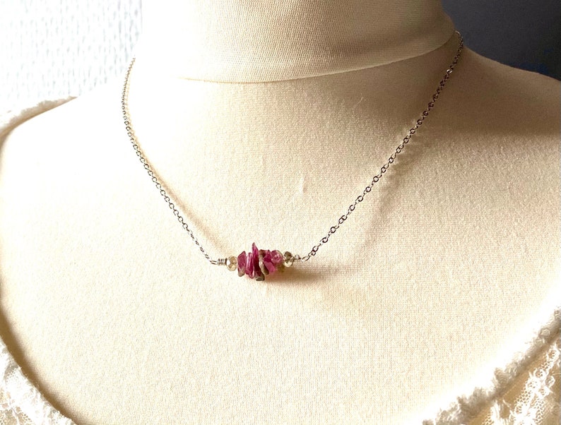 Ruby gemstone chips and sterling silver necklace, crystal pendant, spiritual jewelry, gifts for her, healing jewelry, handmade image 3