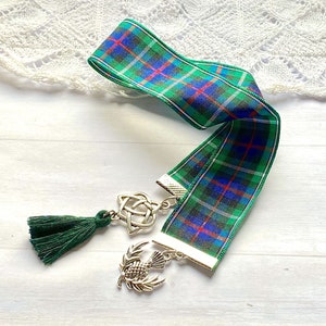 Outlander inspired bookmark, tartan ribbon, Highlands, thistle, celtic knot, Mackenzie tartan, Roger and Brianna, Scotland,  handmade