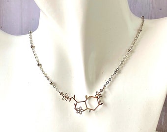 Serotonin necklace, science jewelry, antiallergic stainless steel chain, gift for psychologists and therapists, gift for scientists,