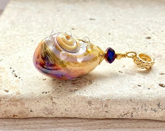 Handmade lampwork and gold pendant, artisan jewelry, shell scroll, gift for her, handmade jewelry,  one of a kind, handmade