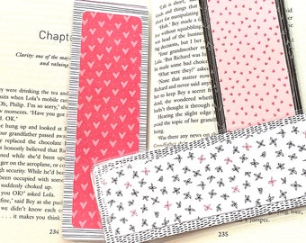 Set of three handmade bookmarks, laminated bookmark, romance, love books, Valentine, gifts for readers, handmade bookmark, bookish gift