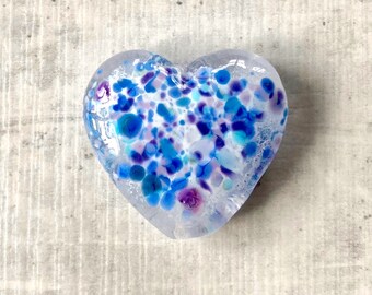 Blue and white heart focal lampwork glass bead, frit and enamel heart, Handmade lampwork glass beads, by GlassBeadArt, SRA F12