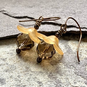 Earrings, Bronze, lightweight,crystal, lampion, vintage lucite, hand made jewelry, christmas, handmade