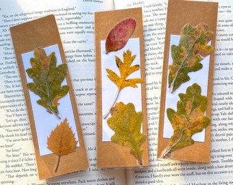 Set of three handmade bookmarks, laminated bookmark, natural dried leaves, gifts for readers, handmade bookmark, bookish gift