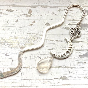 Bookmark with a celtic knot and a crescent moon, handmade bookmark, moon phase charm moonstone pendant bookmark, bookish gift, giftsunder20 image 9