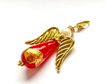 Guardian angel pendant, red and gold angel, good luck charm, handmade lampwork, artisan jewelry, one of a kind, handmade, PerpetuaFelicitas