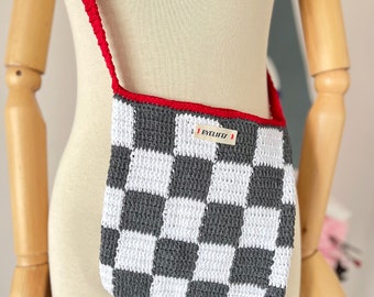 Checkered Mini Bag. Crochet Checkered Mini Bag. Cotton Handmade Bag. Handmade Gift. Coworker Mothers Day. Gift for Bff. Knitting Bag.