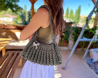 Handmade Crochet Shoulder Bag – Eco Cotton Knit, Everyday Summer Purse