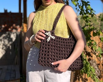 Crochet Beach/Colorful Mesh Tote Bag, Cotton, Summer Style Everyday Bag, Gift, Handmade