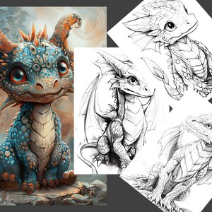 30 coloring pages of dragons, coloring book 30 pages, fantasy coloring sheets, digital download PDF