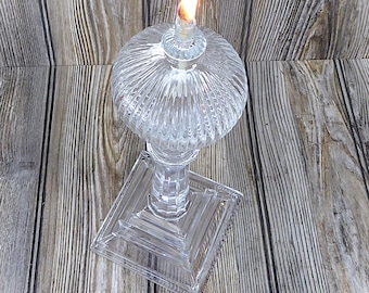 Mid-Century Modern Tall Lead Crystal Candlesticks Oil Candles