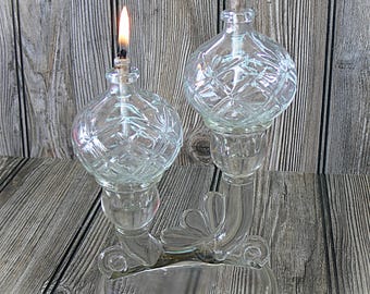 Art Deco Vintage “Jeannette” design 2 arm Oil Candles - 2 sets available