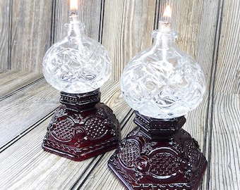 Vintage Avon Cape Cod Collection Ruby Red Oil Candle Pair