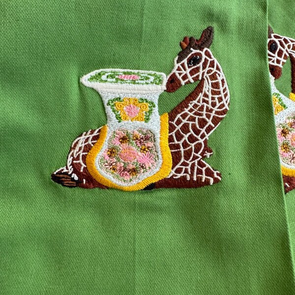 Giraffe Garden Stool, Embroidered Kitchen Towel, Chinoiserie Style