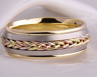 Verlovingsring, trouwring, ring, gouden ring, handgemaakte ring, gevlochten ring, gedraaide ring