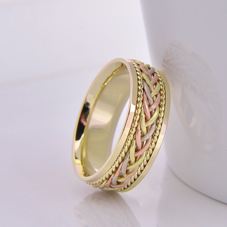 Verlovingsring, trouwring, ring, gouden ring, handgemaakte ring, gevlochten ring, gedraaide ring afbeelding 3