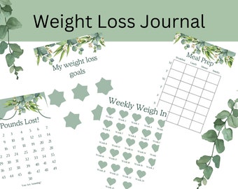 Weight Loss Journal, Weightloss Tracker Printable Planner, Bullet Journal, Pounds Lost, Weekly Weigh In, Food Diary Meal Planner & More