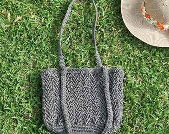 Gray Shoulder Bag,Crochet shoulder bag,black shoulder bag,cotton shoulder bag,tote bag,gray,summer bag,handmade bag