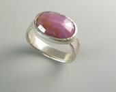Pink Sapphire Ring, September Birthstone,  Rose Cut Stone, Bezel Set Cabochon, Gemstone Jewelry