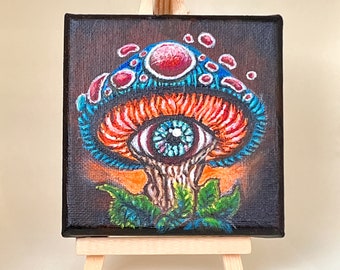 Mini dipinto di funghi su tela