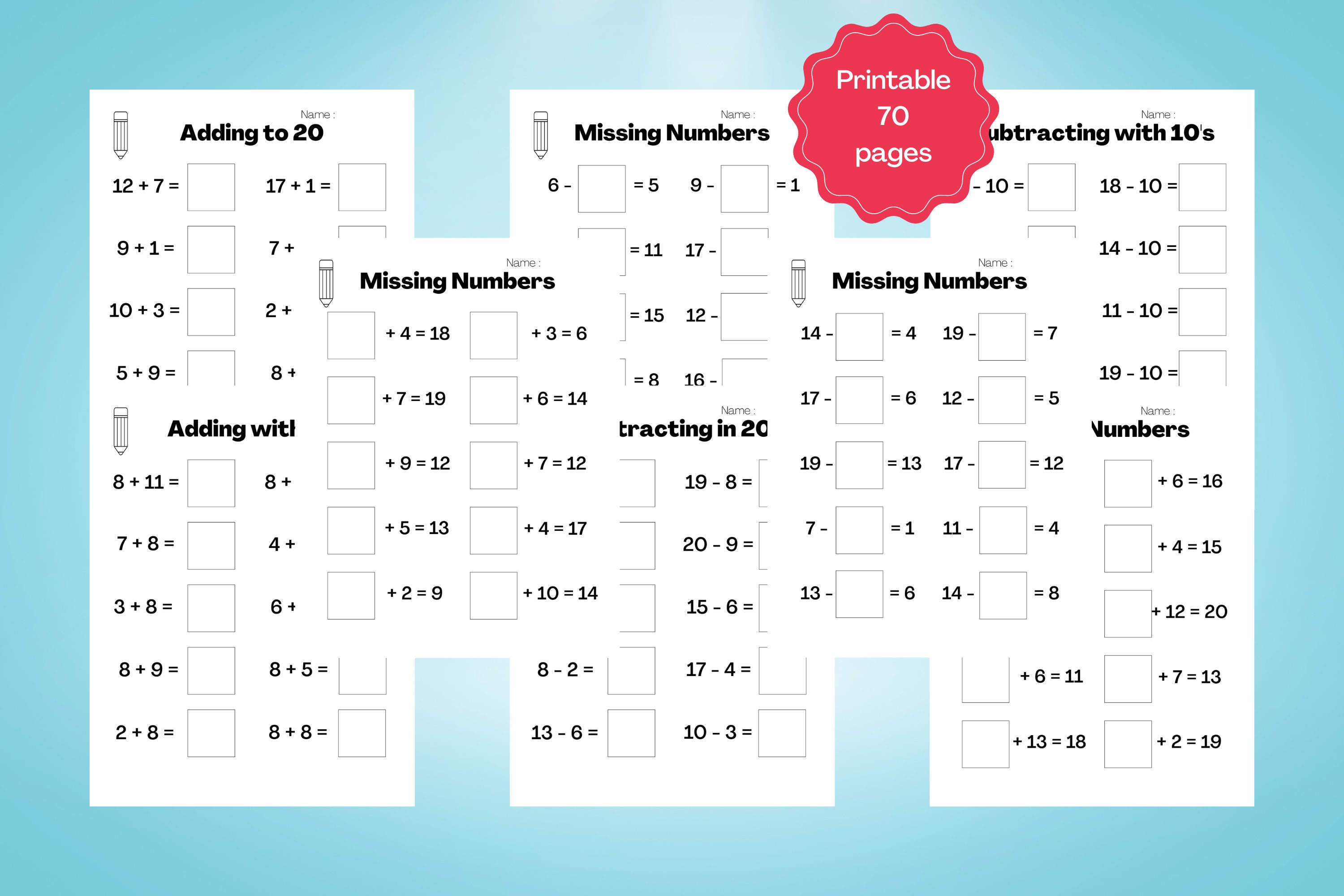 Math Worksheet - Printable - Addition - Subtraction - Kindergarten ...