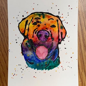 5x7 Watercolor Rainbow Labrador Retriever Dog Painting