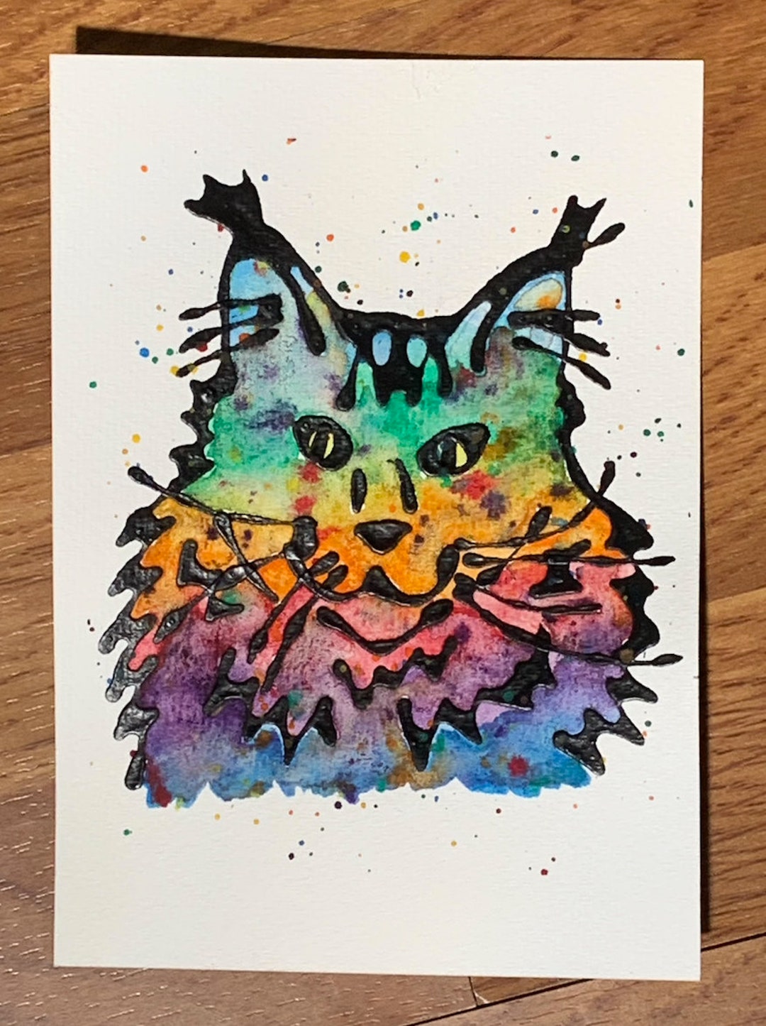 5x7 Watercolor Rainbow Cat Painting - Etsy