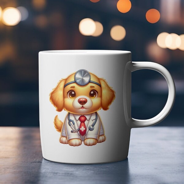 Cute Golden Retriever Doctor Mug Best Father's Day Pet Gift Funny Dog Coffee Cup for Mother's Day Birthday Unique Ceramic Mug 11oz