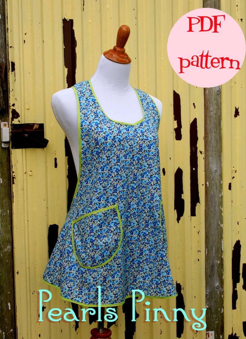 Instant Download Pearls Pinny a Vintage Feedsack Style Kitchen Apron Pattern PDF Easy to Sew image 1