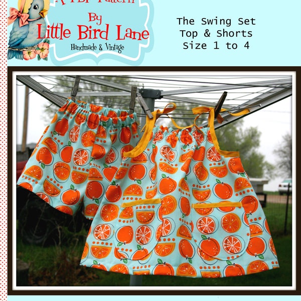 Instant Download The 1 Yard Swing Set Top and Shorts PDF Sewing Pattern DIY Tutorial Little Bird Lane Size 1 to Size 4