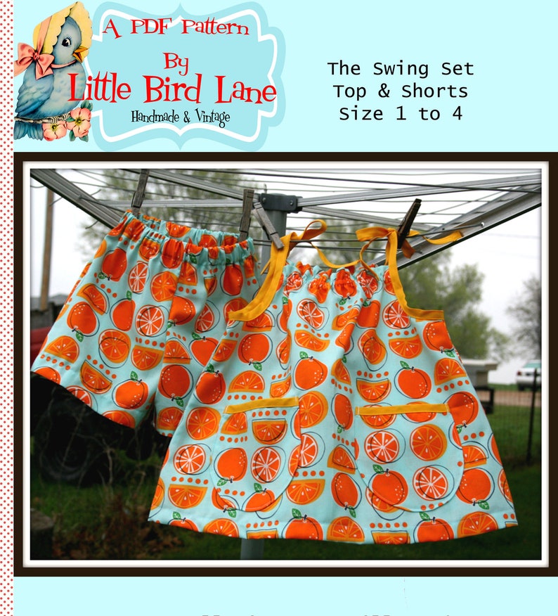 Instant Download The 1 Yard Swing Set Top and Shorts PDF Sewing Pattern DIY Tutorial Little Bird Lane Size 1 to Size 4 image 1