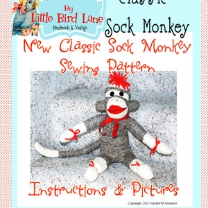 May include: A PDF sewing pattern for a classic sock monkey. The pattern includes instructions and pictures. The pattern is by Little Bird Lane, Handmade & Vintage.