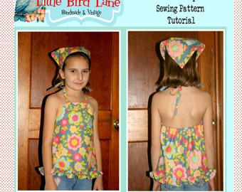 Descarga instantánea del patrón de costura retro halter top y pañuelo boutique tamaño niño 1 a joven 10 DIY PDF FÁCIL