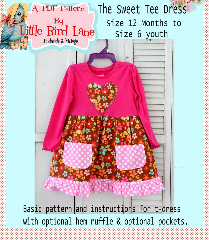 Instant Download PDF Sewing Pattern Tutorial DIY Sweet Tee Dress T-shirt or Tank Dress 12 Mo. To 6 image 1