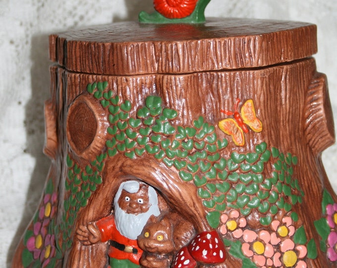 Vintage Ceramic Tree Stump Gnome Owl Mouse Snail Cookie Jar Etsy