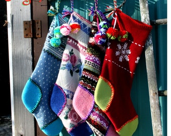 Jingle Sock Instant Download DIY Tutorial PDF Pattern Ebook Recycled Upcycled Christmas Sweater Stocking