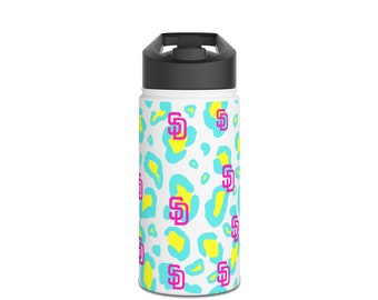 Neon Teal/Hot Pink PADRES Steel Water Bottle, Standard Lid