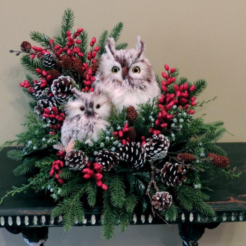 Winter owl arrangement Etsy