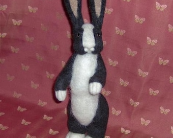 needle felted rabbit,dutch bunny,felt,felted,rabbit,needle felted rabbit,OOAK rabbit,black and white rabbit,wool,Easter bunny