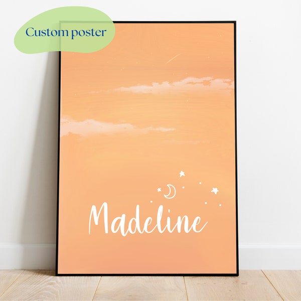 Custom baby name prints | Wall decor | Baby birth personal poster | Nursery child art | Personalized kids illustration | Mom dad gift