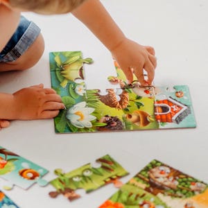 Kids Puzzle Box with 3 Colorful Animal Jigsaw Puzzles – Educational Wooden Toys for Boys and Girls, Perfect Christmas or Birthday Gift