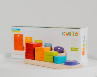Wooden Stacking Sorting Toy for Toddlers | Montessori Shape Sorter | Educational Color Learning Toy for Kids 18 Months+