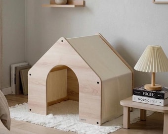Modern Indoor Dog House Bed, Wooden Pet House for Small Dogs, Cute Puppy Shelter, Stylish Minimalist Dog Furniture