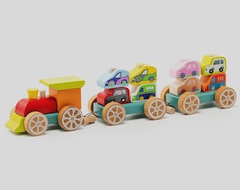 Rainbow Wooden Train Toy: Montessori Educational Gift
