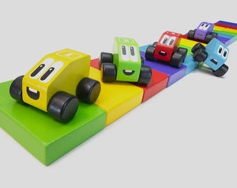 Farbe & Anzahl Autos Spielzeug aus Holz | Montessori Lernspielzeug für Kinder | Lerngeschenk für Kleinkinder | Feinmotorische Aktivität
