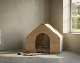 Personligt hundhus inomhus träkatthus modernt husdjurshus vitt hundbäddsmöbler anpassat husdjursgård hundälskare present