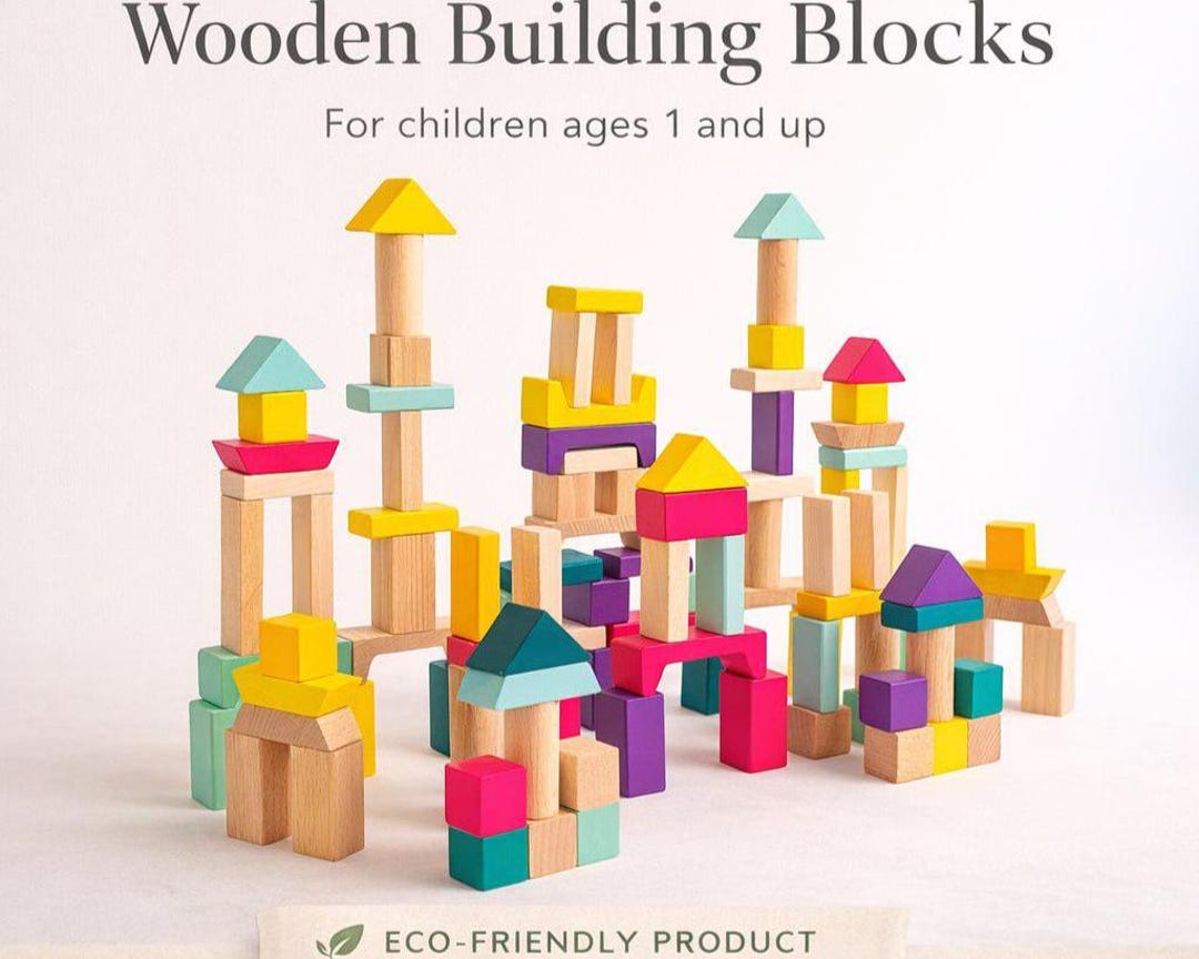 Wooden Building Blocks Set for Toddlers, Montessori Toy, Stacking Toy ...