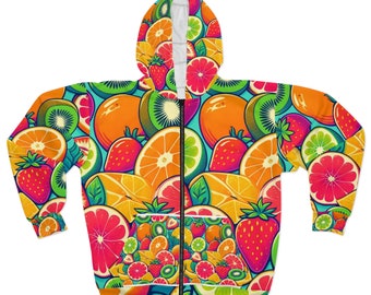 Assortiment de fruits - Sweat à capuche zippé unisexe tendance fruité coloré vibrant