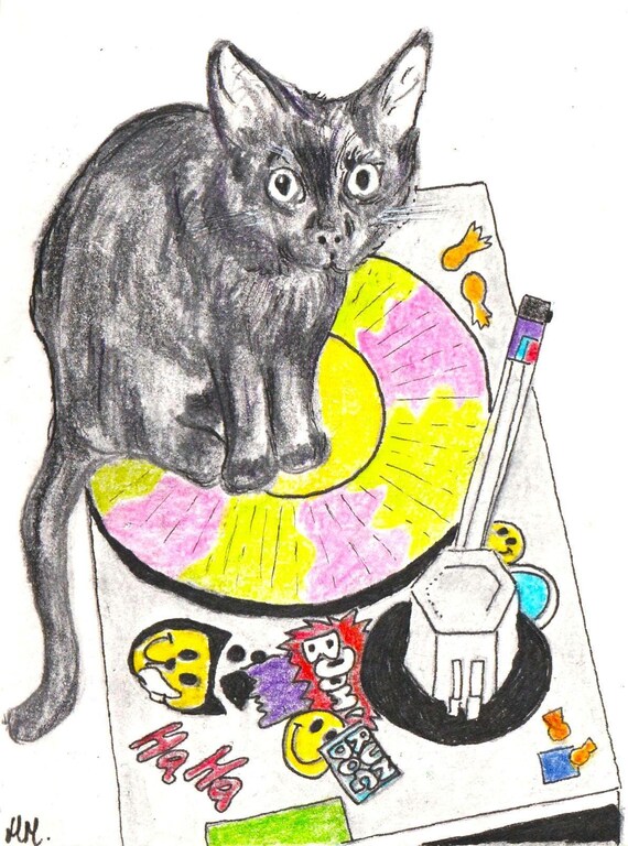You Spin Me Right Round Black Cat | Sticker Print 25mm Badge Vinyl Sticker Paper Sticker Shiny Sticker